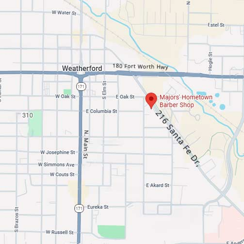 Majors Hometown Barbershop Weatherford TX Location Map
